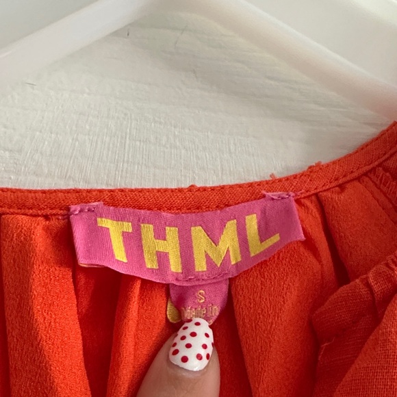 THML Sunset Smocked 100% Linen Dress Orange NWT Women’s S Summer Beach Party - Picture 4 of 10